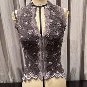 VTG Rare Ann Ferriday Rosebud Lace Vest Top With Hook N Eye S